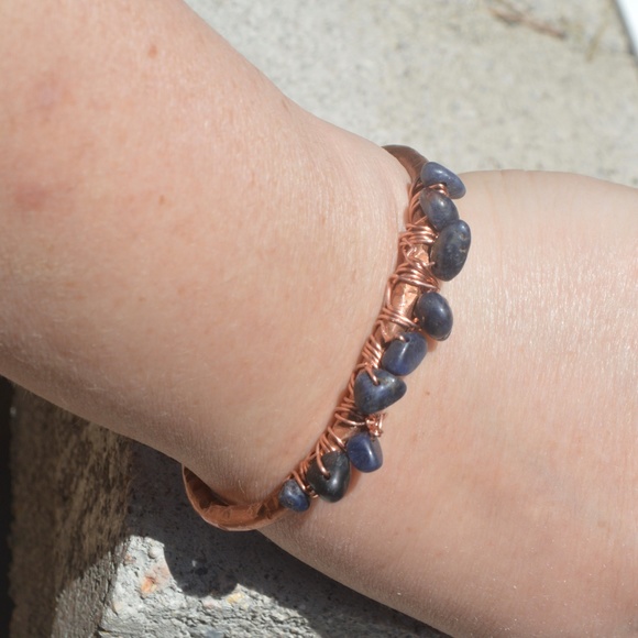 Blue Sapphire Copper Cuff Bracelet Artisan Reiki - Picture 8 of 8